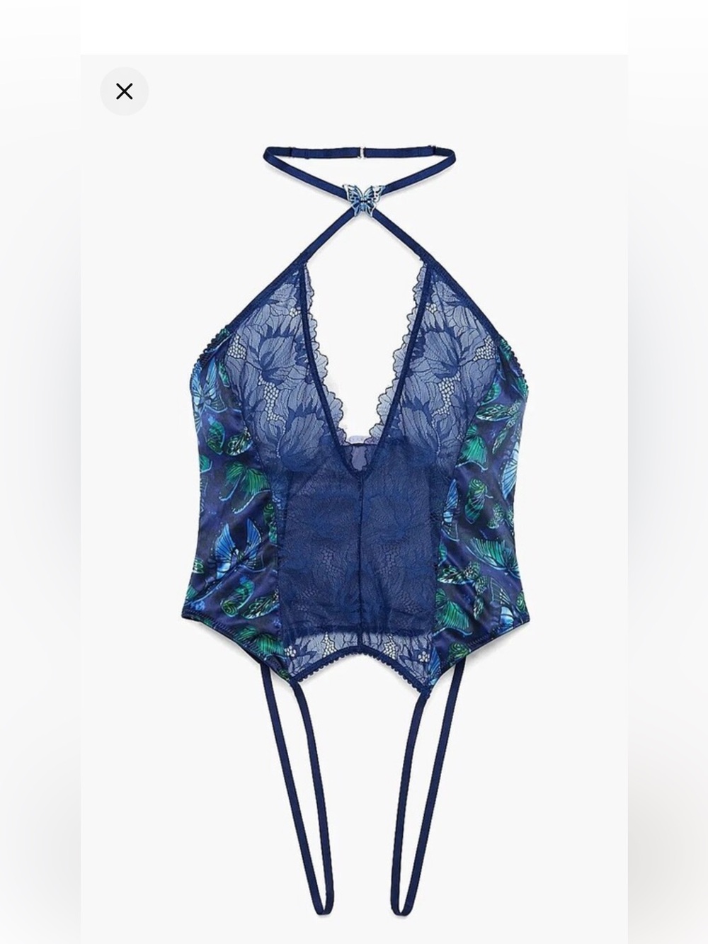 Savage X Fenty Blue Baroque Butterfly Teddy and Thong lingerie set